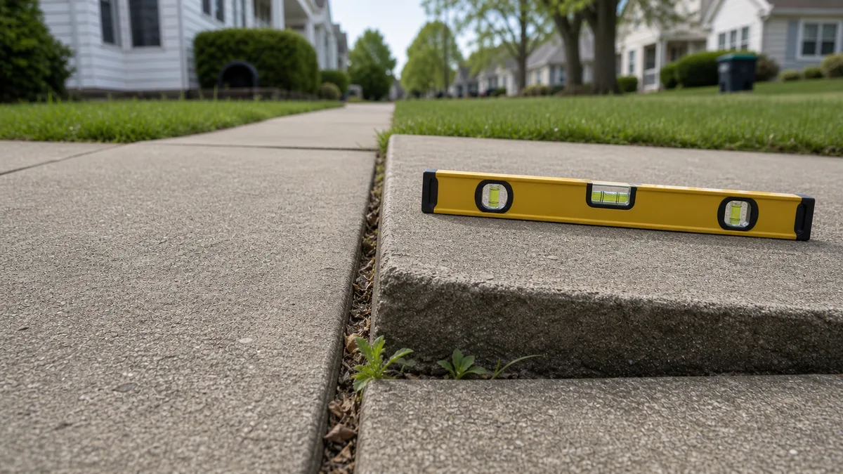 Raised sidewalk edge creating a trip hazard before concrete leveling